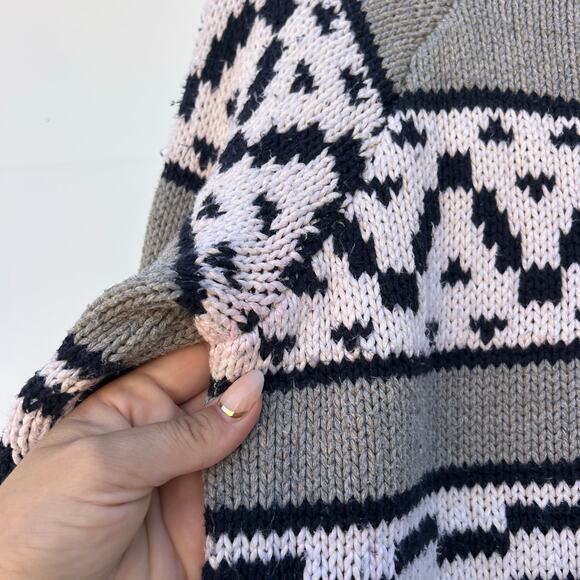 Vintage Ralph Lauren Cotton Fair Isle Full Zip Cardigan Sweater Large Gray - Picture 8 of 8